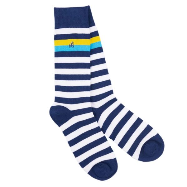 SWOLE PANDA - NAVY, YELLOW & BLUE STRIPED BAMBOO SOCKS - HERREN SOCKEN STREIFEN - 40/45