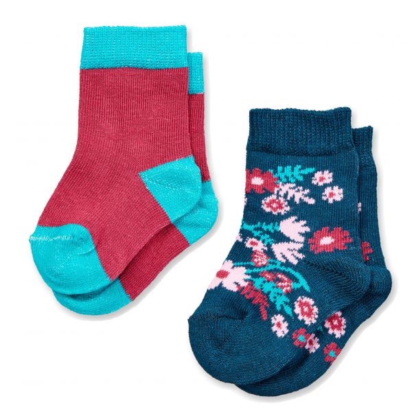 SENSE ORGANICS - PALTI - BABY SOCKEN IM 2-ER PACK - DARK TEAL+FLOWER/RASPBERRY