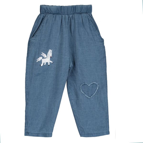LÖTIEKIDS - WIDE LIGHT DENIM PANTS - BEQUEME JEANS HOSE MIT PRINT - WASHED INDIGO PEGASUS + HEART