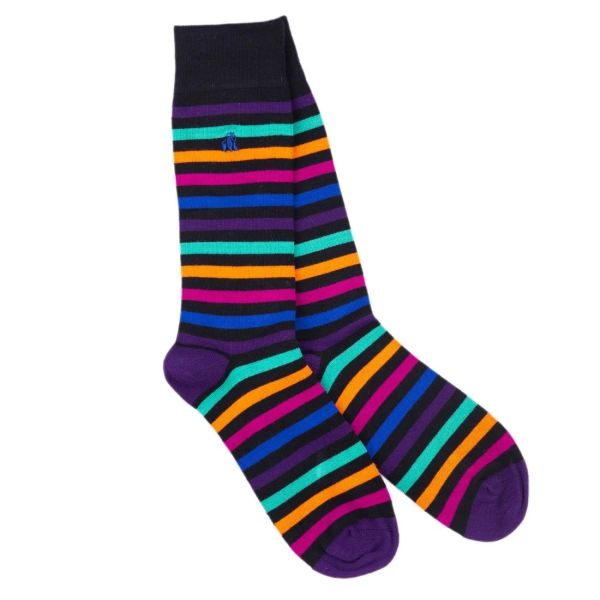SWOLE PANDA - BLACK MULTI STRIPED BAMBOO SOCKS - HERREN SOCKEN STREIFEN - 40/45