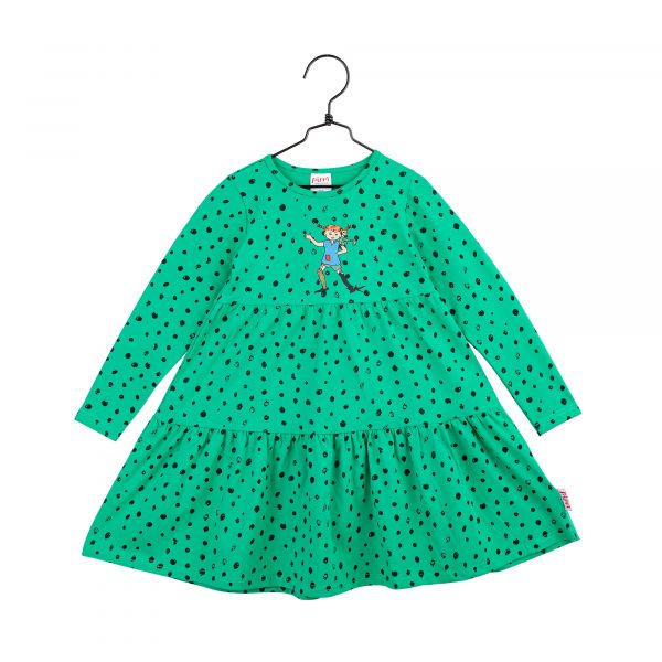 MARTINEX - SPECKLE RUFFLE DRESS - LANGARMKLEID - GREEN