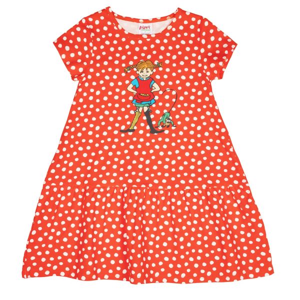 MARTINEX - SPECKLED DRESS - GEPUNKTETES KURZARMKLEID PIPPI LANGSTRUMPF - RED