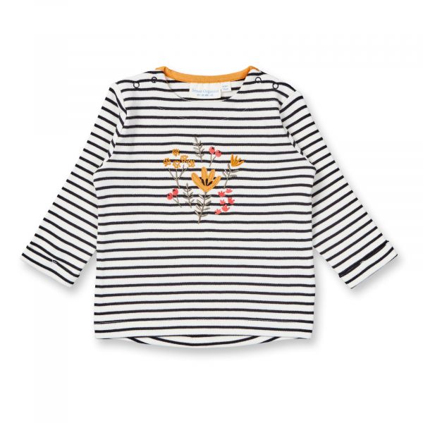 SENSE ORGANICS - LEJA - BABY LANGARMSHIRT - WHITE-BLACK STRIPES + FLOWERS