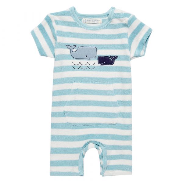 SENSE ORGANICS - MARTE - BABY ROMPER - BLUE STRIPES + WHALE