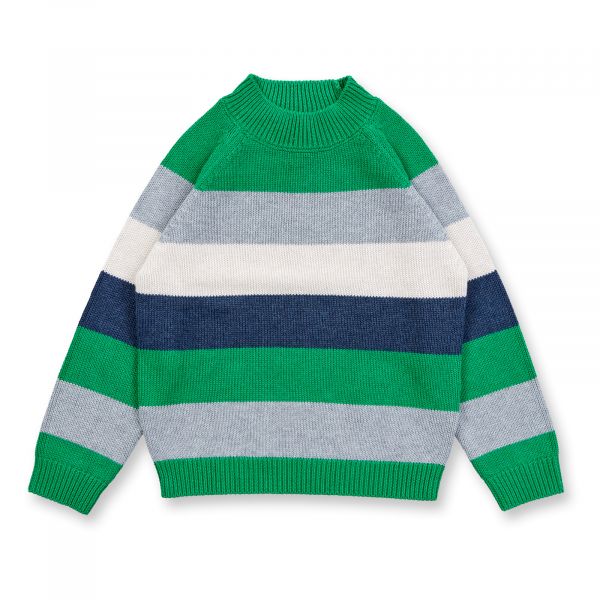 SENSE ORGANICS - EZRA - STRICK PULLOVER - GREEN-BLUE-GREY STRIPES