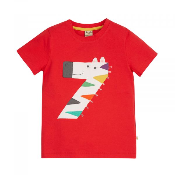 FRUGI - MAGIC NUMBER T-SHIRT - KURZARM GEBURTSTAGS T- SHIRT BIO - TRUE RED/ZEBRA 7 JAHRE