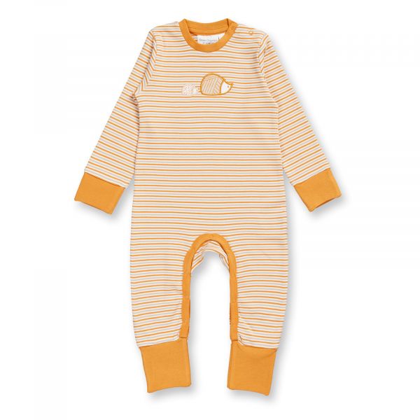 SENSE ORGANICS - TONA - BABY LANGARM STRAMPLER - GOLD-SAND STRIPES + HEDGEHOG