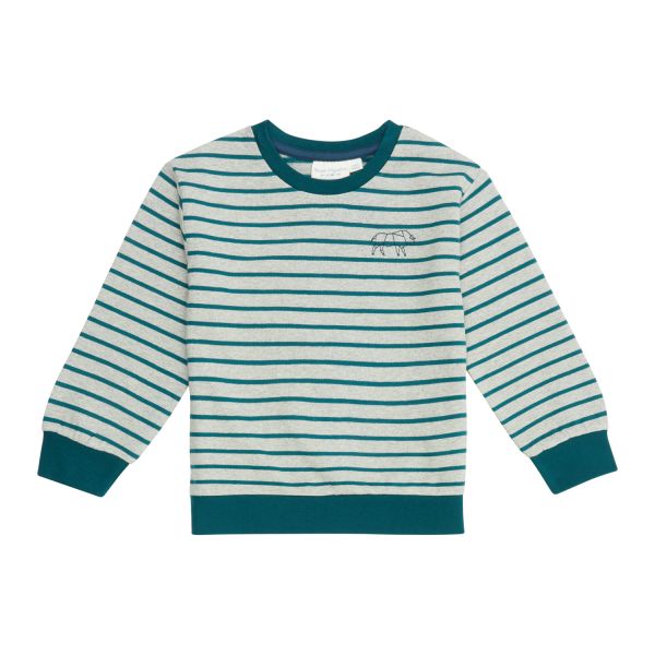 SENSE ORGANICS - DONGO SWEATER - WEICHER SWEAT- PULLOVER - GREY MELANGE-TEAL STRIPES+BULL