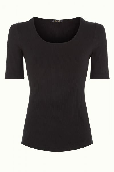 KING LOUIE - CARICE TOP UNI RIB - DAMEN KURZARM OBERTEIL - BLACK