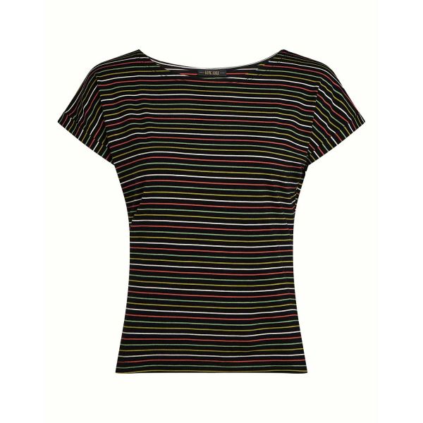 KING LOUIE - ARIA TOP MENCHINI STRIPE - DAMEN KURZARM OBERTEIL - BLACK