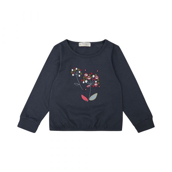 SENSE ORGANICS - AWINITA SHIRT - LANGARM OBERTEIL - NAVY/FLOWER EMBROIDERY