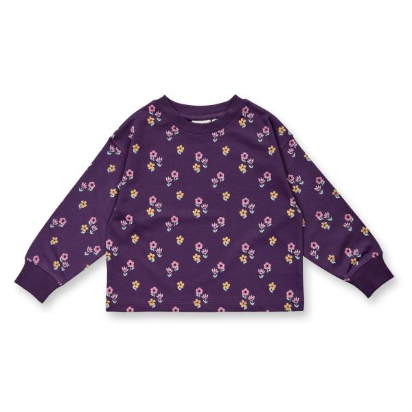 SENSE ORGANICS - CALISSA - SWEAT PULLOVER - AOP FLOWERS DARK PLUM