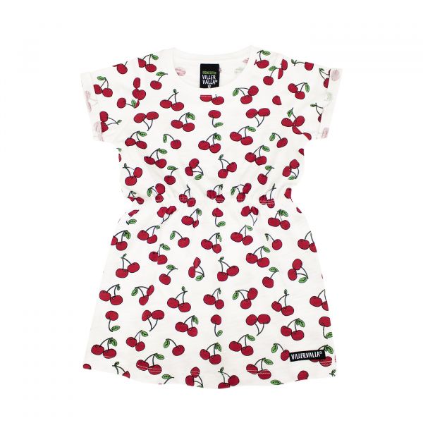 VILLERVALLA - DRESS W. FOLD UP - BIO KURZARM KLEID - CHERRY