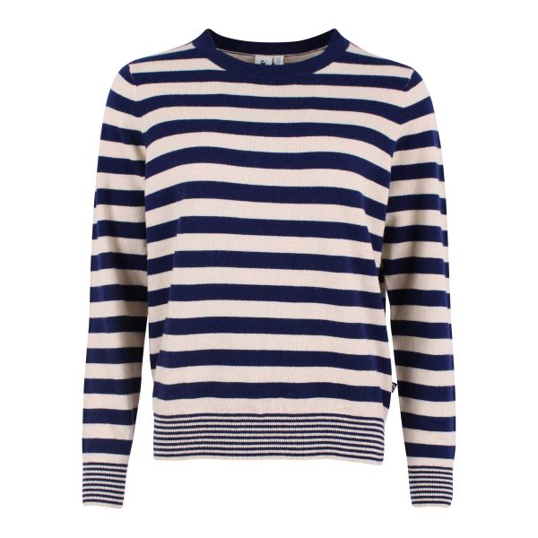 DANEFAE - DANELETTER MERINO WOOL SWEATER - DAMEN STRICKPULLOVER - DEEP BLUE/LIGHT BEIGE