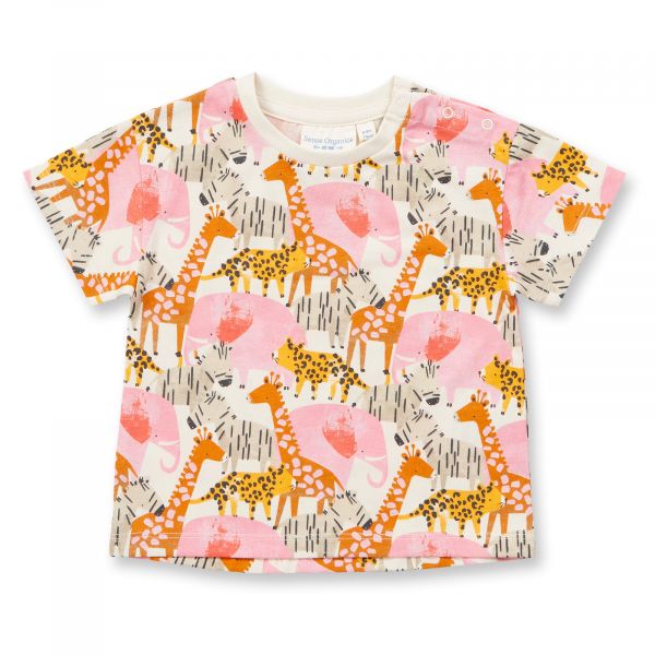 SENSE ORGANICS - LINA BABY SHIRT S/S - KURZARM OBERTEIL BIO - AOP SAFARI ANIMALS GIRLS