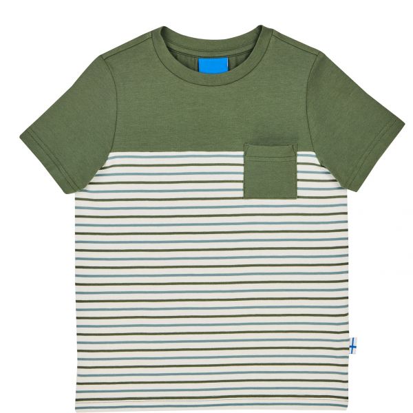 FINKID - SURFFARI - STREIFEN- KURZARM T-SHIRT - GREEN CHARCORAL