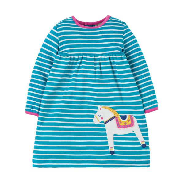 Dolcie Dress - Langarm Kleid - Seaglass Breton/Dala Horse