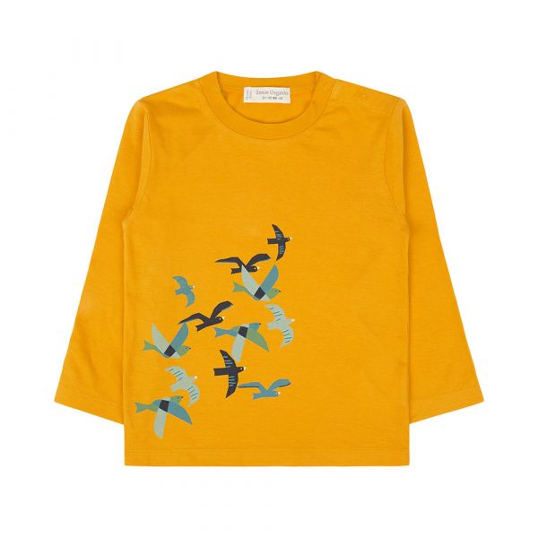 SENSE ORGANICS - REMO BABY SHIRT - LANGARM OBERTEIL - YELLOW/BIRD PRINT