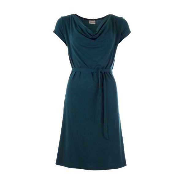 FROY & DIND - DRESS MIMI - DAMEN KURZARM KLEID MIT WASSERFALL KRAGEN - TEAL