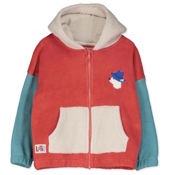 LÖTIEKIDS - HOODED FLEECE JACKET - FLEECE KAPUZENJACKE - COLOUR BLOCK/DOG EMBROIDERY