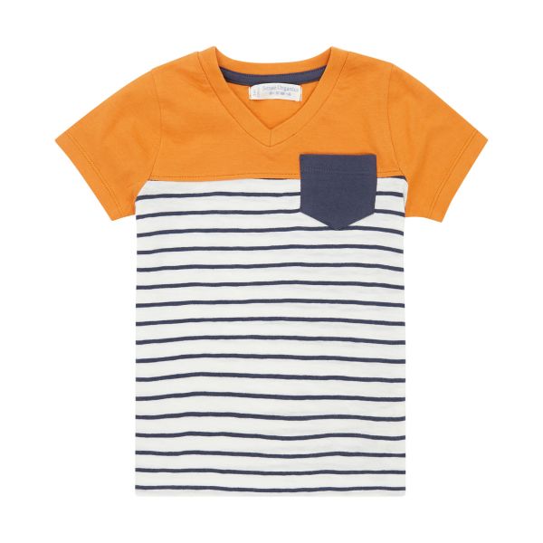 SENSE ORGANICS - SALVO - KURZARM T- SHIRT - NAVY STRIPES + ORANGE
