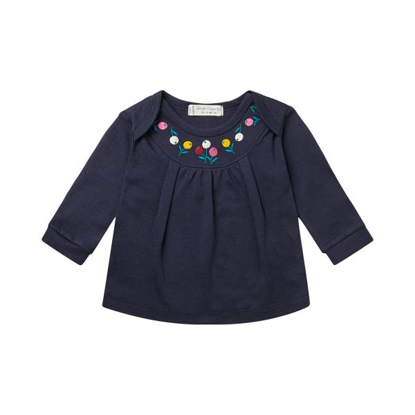 Sense Organics - LUISA - BABY SHIRT LANGARM - Navy/Flower Embroidery