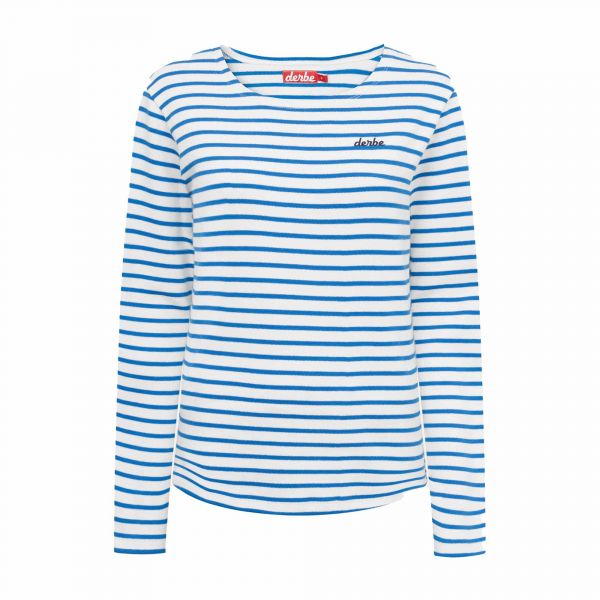 DERBE - INTERSTRIPED - DAMEN T-SHIRT - OFF WHITE/PRINCESS BLUE