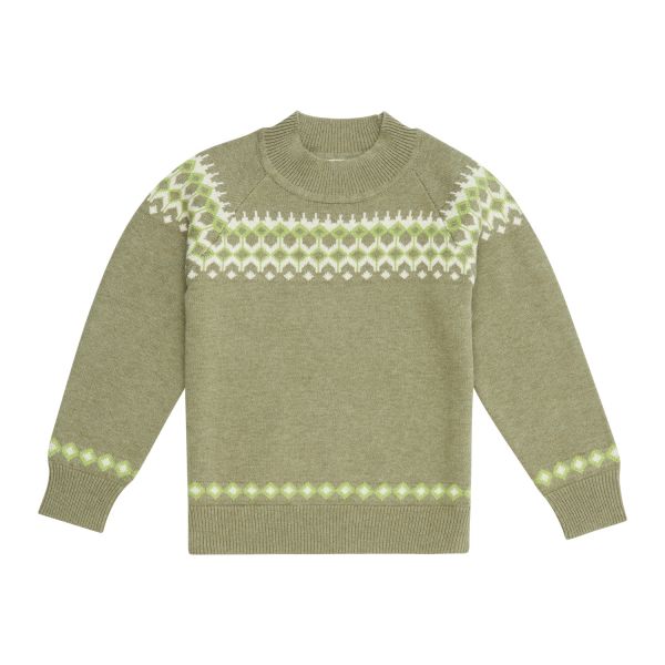 SENSE ORGANICS - MEDO KNITTED SWEATER - WEICHER STRICK- PULLOVER - OLIVE + PATTERN