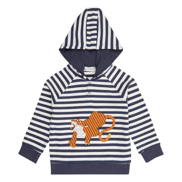 SENSE ORGANICS - MAURO HOODED SWEATER - KAPUZEN PULLOVER - NAVY STRIPES + TIGER APPLIQUÉ