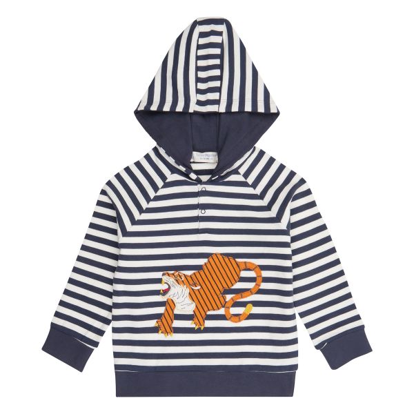 SENSE ORGANICS - MAURO HOODED SWEATER - KAPUZEN PULLOVER - NAVY STRIPES + TIGER APPLIQUÉ