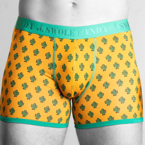 SWOLE PANDA - CACTUS BAMBOO BOXERS / GREEN BAND - HERREN UNTERHOSE - KAKTEEN - YELLOW/GREENW