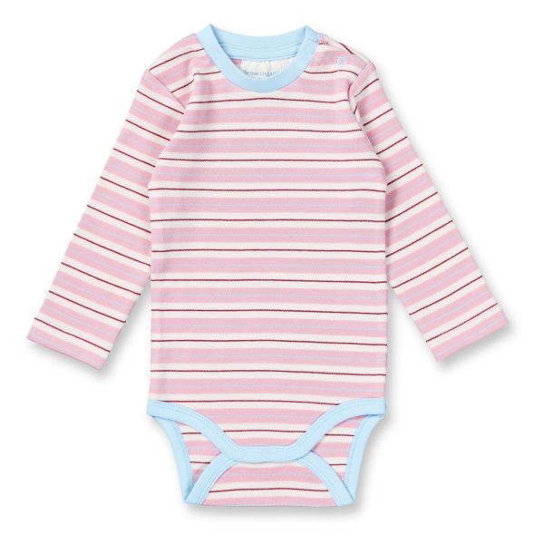 SENSE ORGANICS - VARIN RETRO - BABY LANGARM BODY - PINK-RED-LIGHT BLUE STRIPES